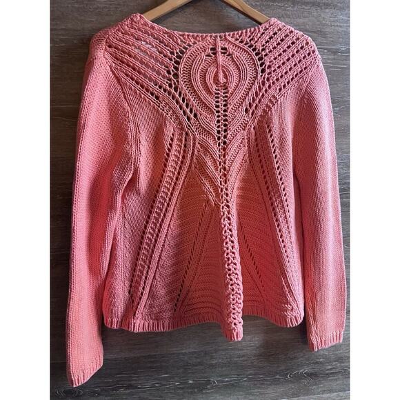 Soft Surroundings Cardigan petite Large Orange Crochet Open Knit women - Picture 2 of 6